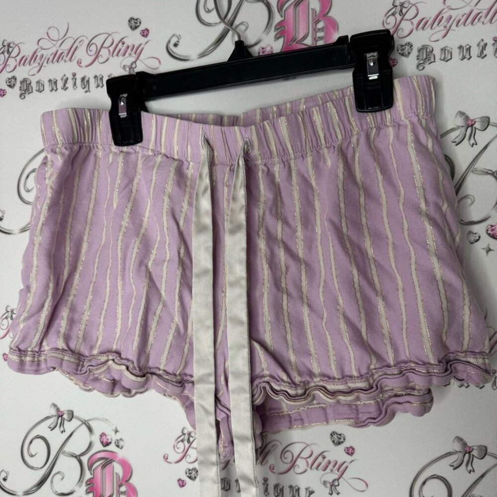 Victoria’s Secret shorts sparkly thread striped white and purple classic lounge - Picture 4 of 9